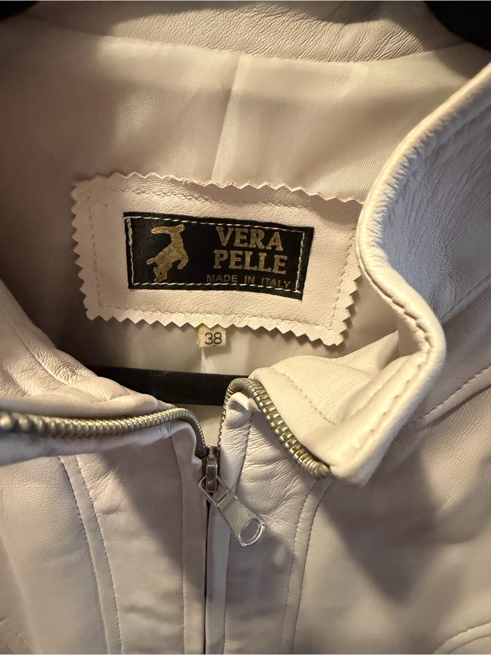 White Italian Leather Cropped Moto Jacket Women’s XS Small Size 38 Vera Pelle - Picture 3 of 6